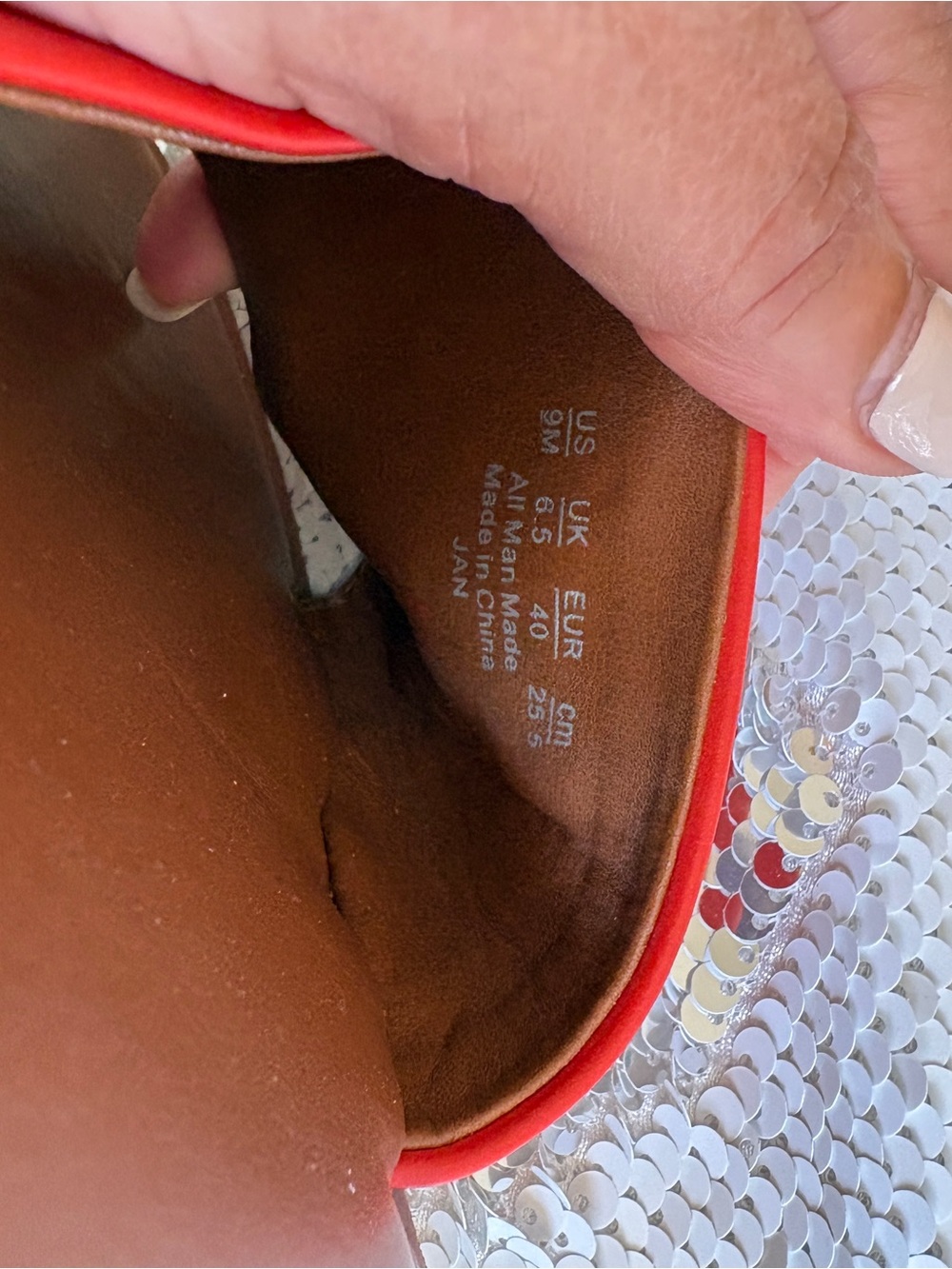 Franco Sarto Red Leather Slide Sandals with Gold Ring - Picture 5 of 5